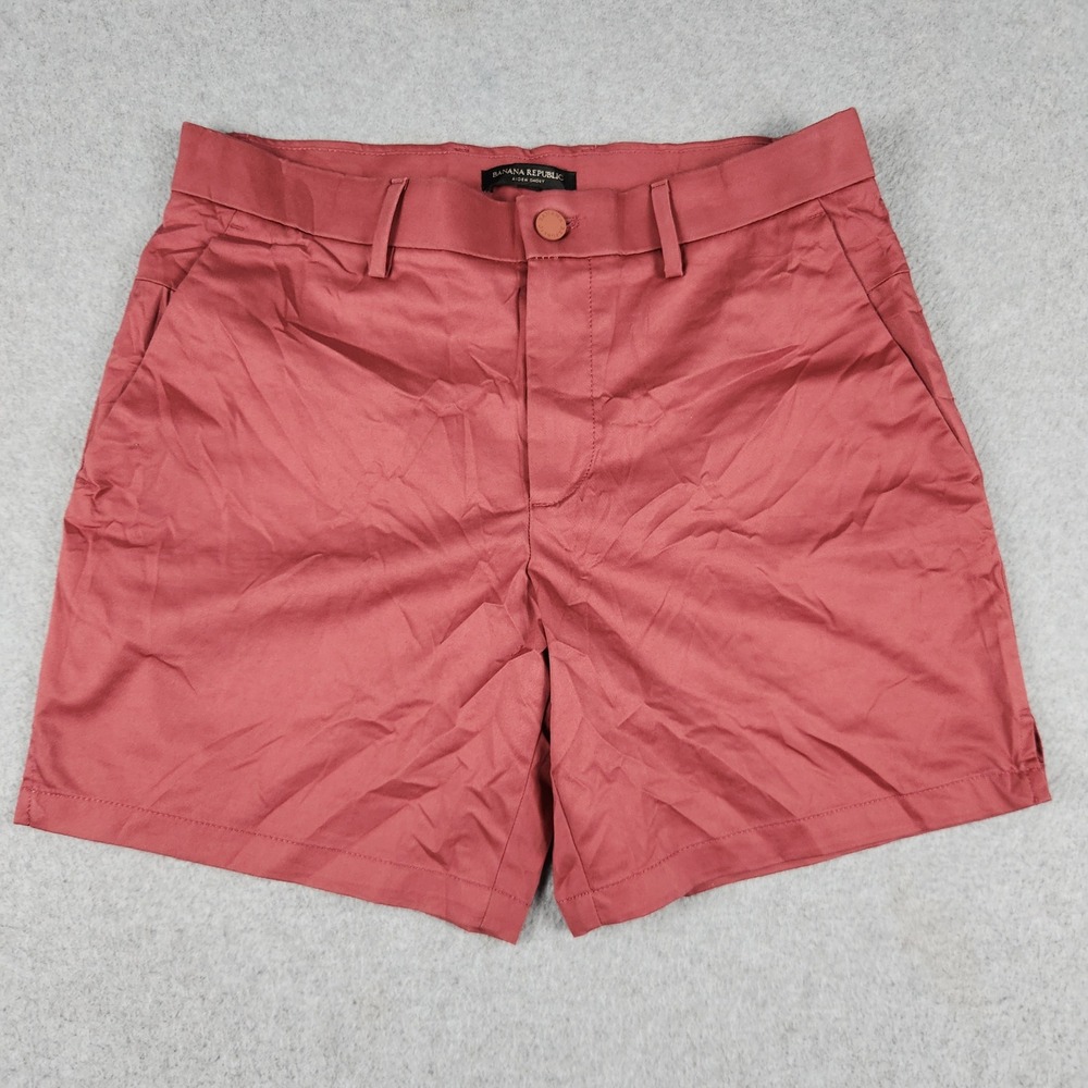 Banana Republic Aiden Shorts Mens 32 Red Slim Fit Cotton Stretch Flat Front